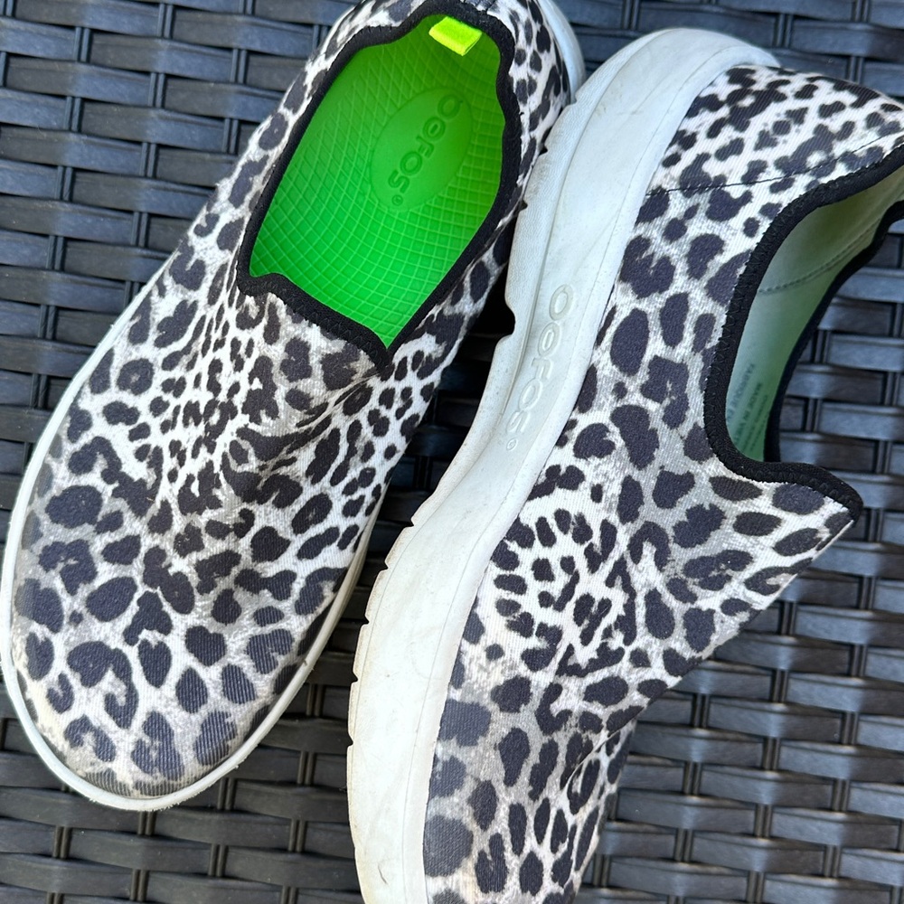 Oofos Leopard Print Slip-On Sneakers